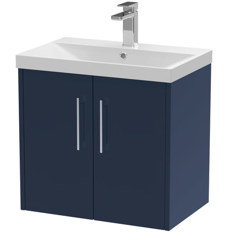 Hudson Reed Juno 600mm Wall Hung Vanity Unit & Basin, 2 Doors Midnight Blue JNU2923D