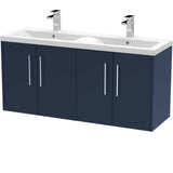 Hudson Reed Juno 1200mm Wall Hung Double Basin Vanity Unit & Basin, 4 Doors Midnight Blue JNU2923F