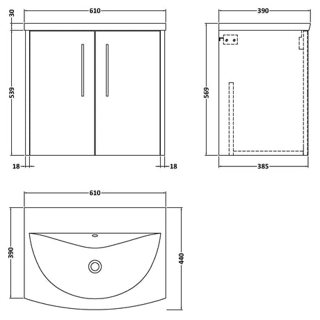 Hudson Reed Juno 600mm Wall Hung Vanity Unit & Basin, 2 Doors Midnight Blue JNU2923G LD