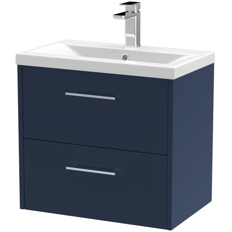 Hudson Reed Juno 600mm Wall Hung Vanity Unit & Basin, 2 Drawers Midnight Blue JNU2924A