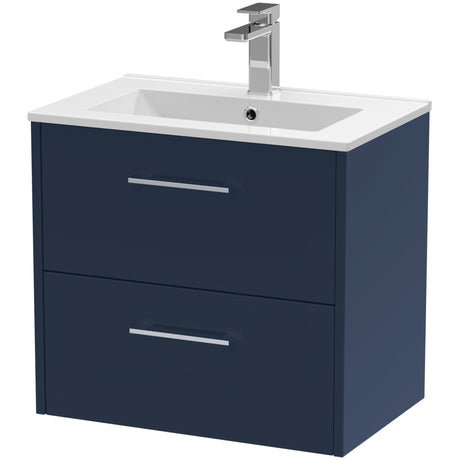 Hudson Reed Juno 600mm Wall Hung Vanity Unit & Basin, 2 Drawers Midnight Blue JNU2924B