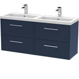 Hudson Reed Juno 1200mm Wall Hung Double Basin Vanity Unit & Basin, 4 Drawers Midnight Blue JNU2924C