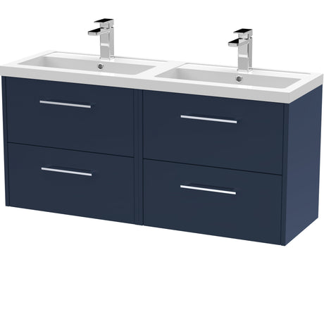 Hudson Reed Juno 1200mm Wall Hung Double Basin Vanity Unit & Basin, 4 Drawers Midnight Blue JNU2924C