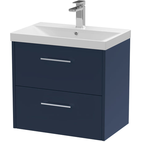 Hudson Reed Juno 600mm Wall Hung Vanity Unit & Basin, 2 Drawers Midnight Blue JNU2924D