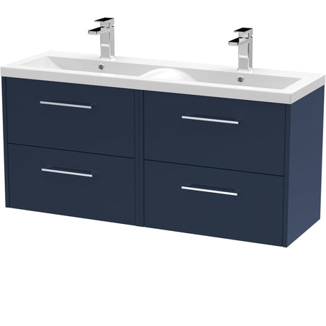 Hudson Reed Juno 1200mm Wall Hung Double Basin Vanity Unit & Basin, 4 Drawers Midnight Blue JNU2924F