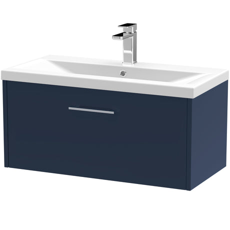 Hudson Reed Juno 800mm Wall Hung Vanity Unit & Basin, 1 Drawer Midnight Blue JNU2925A