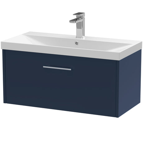 Hudson Reed Juno 800mm Wall Hung Vanity Unit & Basin, 1 Drawer Midnight Blue JNU2925D