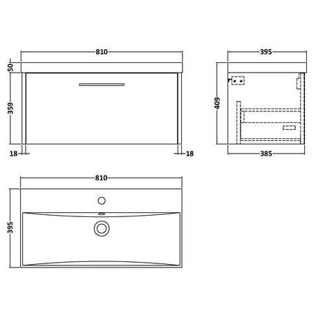Hudson Reed Juno 800mm Wall Hung Vanity Unit & Basin, 1 Drawer Midnight Blue JNU2925D LD