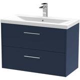 Hudson Reed Juno 800mm Wall Hung Vanity Unit & Basin, 2 Drawers Midnight Blue JNU2926A