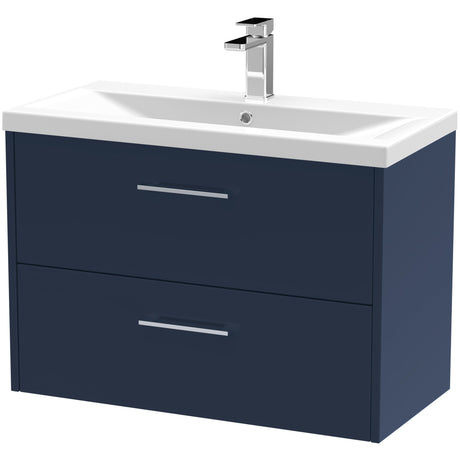 Hudson Reed Juno 800mm Wall Hung Vanity Unit & Basin, 2 Drawers Midnight Blue JNU2926A