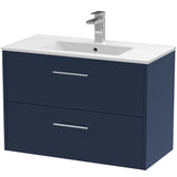 Hudson Reed Juno 800mm Wall Hung Vanity Unit & Basin, 2 Drawers Midnight Blue JNU2926B