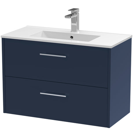 Hudson Reed Juno 800mm Wall Hung Vanity Unit & Basin, 2 Drawers Midnight Blue JNU2926B