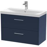 Hudson Reed Juno 800mm Wall Hung Vanity Unit & Basin, 2 Drawers Midnight Blue JNU2926D