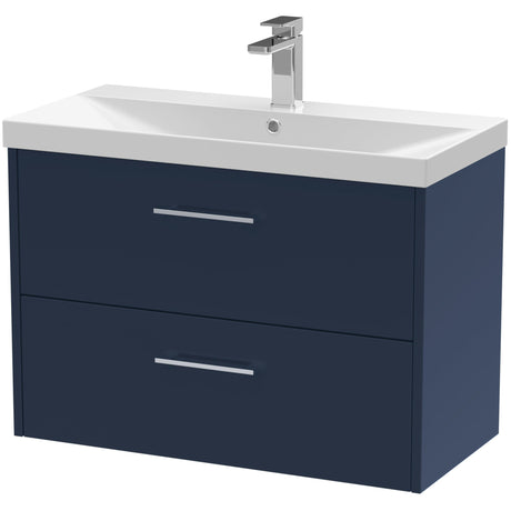 Hudson Reed Juno 800mm Wall Hung Vanity Unit & Basin, 2 Drawers Midnight Blue JNU2926D