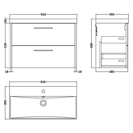 Hudson Reed Juno 800mm Wall Hung Vanity Unit & Basin, 2 Drawers Midnight Blue JNU2926D LD