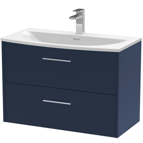 Hudson Reed Juno 800mm Wall Hung Vanity Unit & Basin, 2 Drawers Midnight Blue JNU2926G