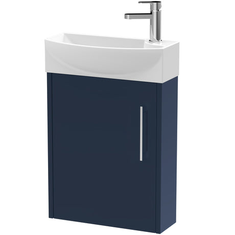 Hudson Reed Juno 440mm Compact Wall Hung Basin Vanity Unit & Basin, 1 Door Midnight Blue JNU2961L