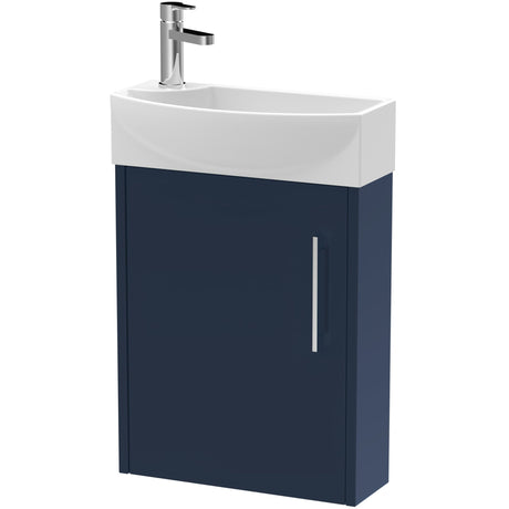 Hudson Reed Juno 440mm Compact Wall Hung Basin Vanity Unit & Basin, 1 Door Midnight Blue JNU2961R