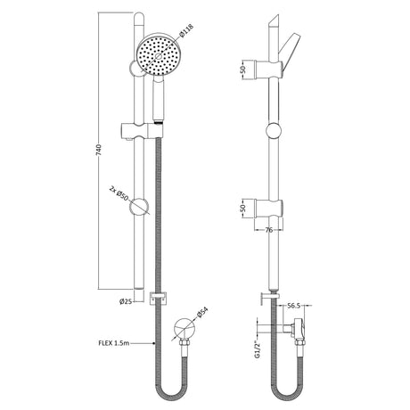 Nuie Single Function Round Sliding Rail Kit & Elbow Outlet Chrome JTY004 LD