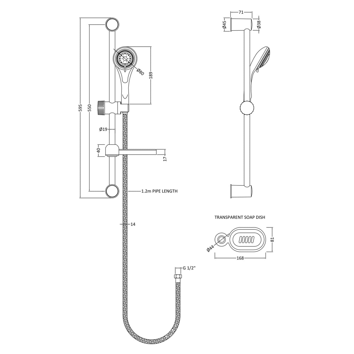 Nuie Multi-Function Round Sliding Rail Kit Chrome JTY034 LD