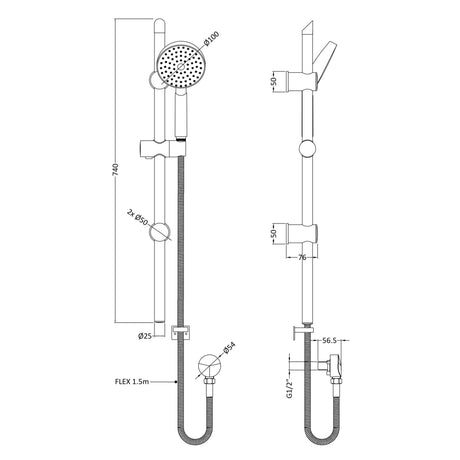 Nuie Water Saving Sliding Rail Kit & Elbow Outlet Chrome JTY035 LD