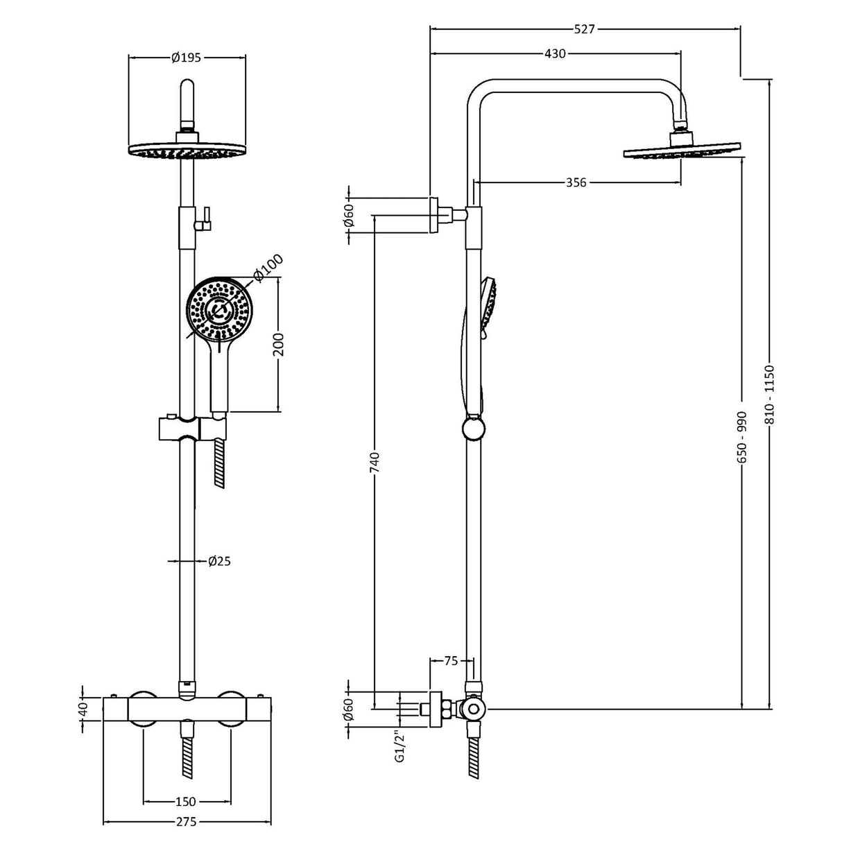 Nuie Round 2 Outlet Exposed Thermostatic Shower Brushed Bronze JTY1575 LD