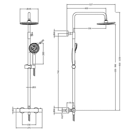 Nuie Round 2 Outlet Exposed Thermostatic Shower Brushed Bronze JTY1575 LD