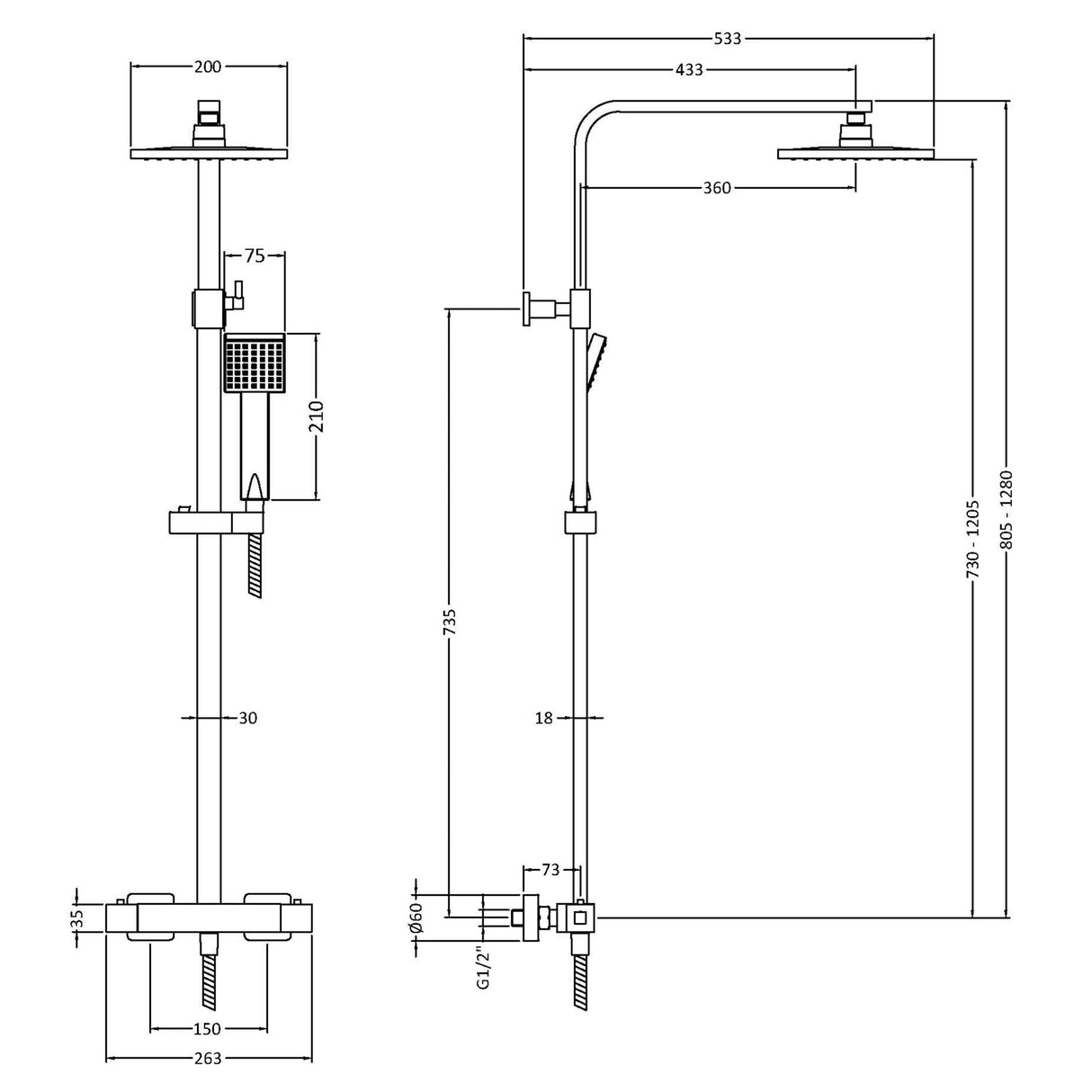 Nuie Square 2 Outlet Exposed Thermostatic Shower Brushed Bronze JTY1586 LD