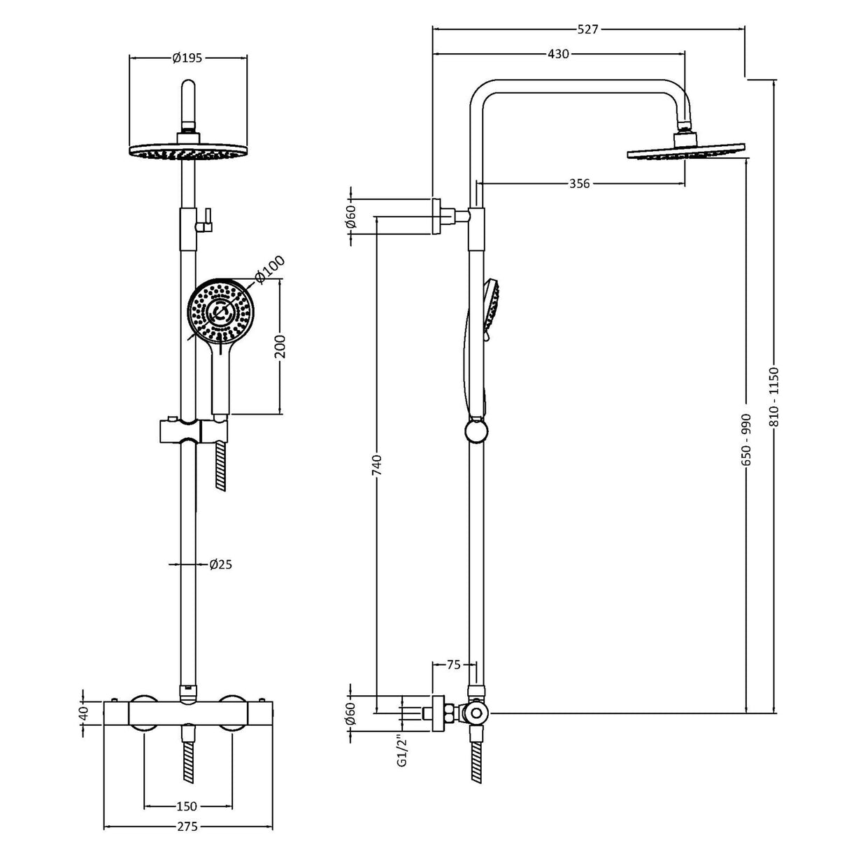Nuie Round 2 Outlet Exposed Thermostatic Shower Chrome JTY375 LD