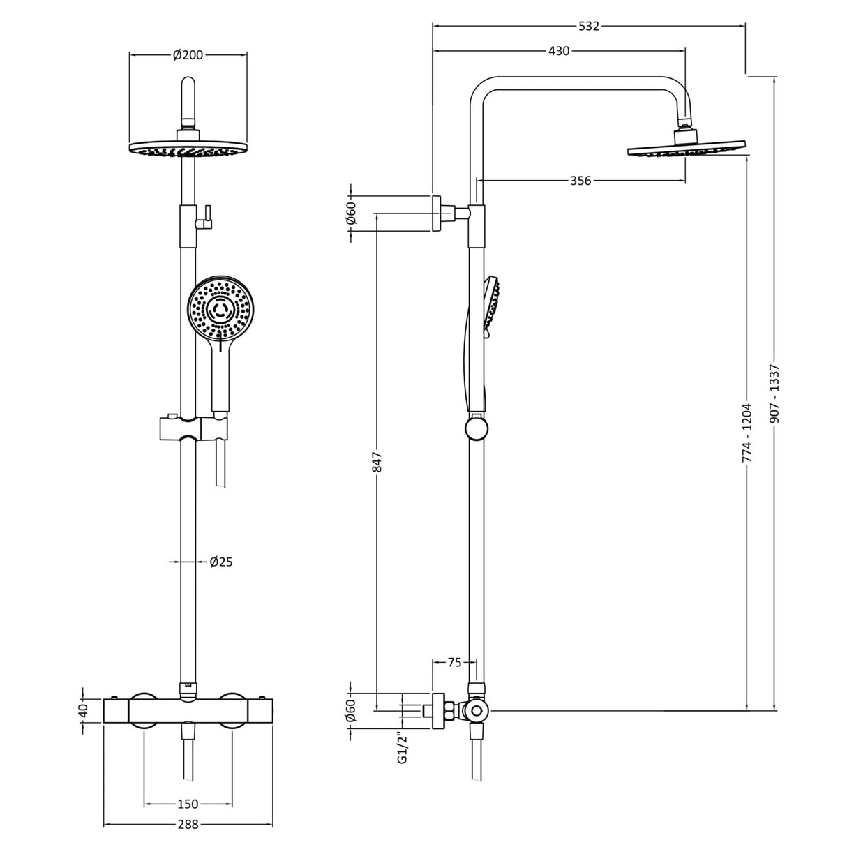 Nuie Round 2 Outlet Exposed Thermostatic Shower Matt Black JTY475 LD