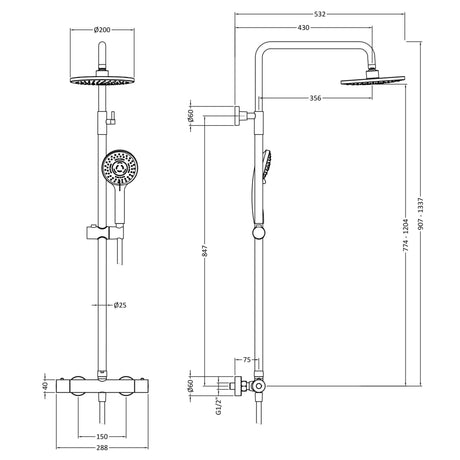 Nuie Round 2 Outlet Exposed Thermostatic Shower Matt Black JTY475 LD