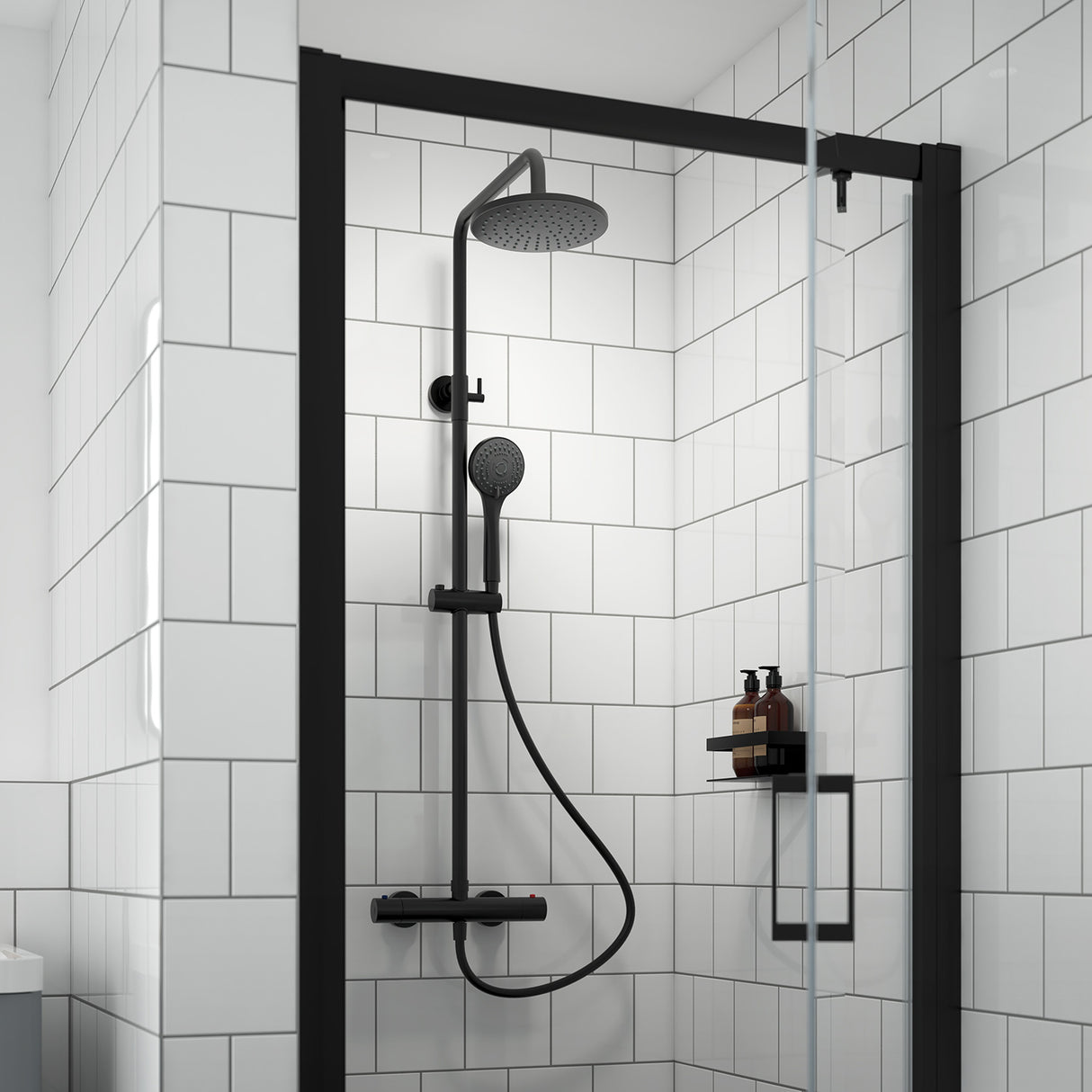 Nuie Round 2 Outlet Exposed Thermostatic Shower Matt Black JTY475 LS