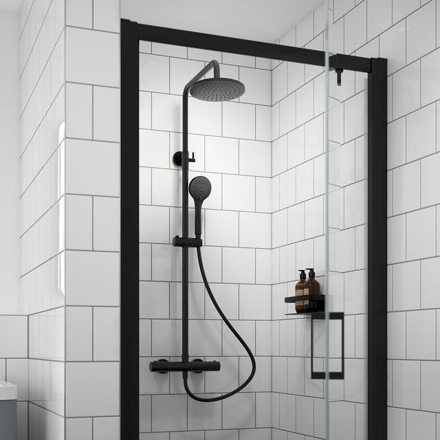 Nuie Round 2 Outlet Exposed Thermostatic Shower Matt Black JTY475 LS