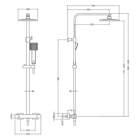 Nuie Square 2 Outlet Exposed Thermostatic Shower Matt Black JTY486 LD