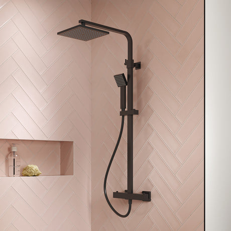 Nuie Square 2 Outlet Exposed Thermostatic Shower Matt Black JTY486 LS2