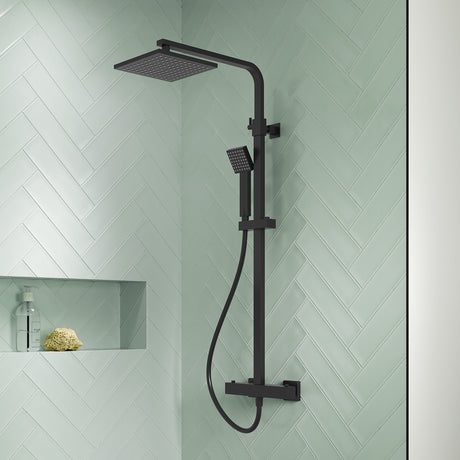 Nuie Square 2 Outlet Exposed Thermostatic Shower Matt Black JTY486 LS1
