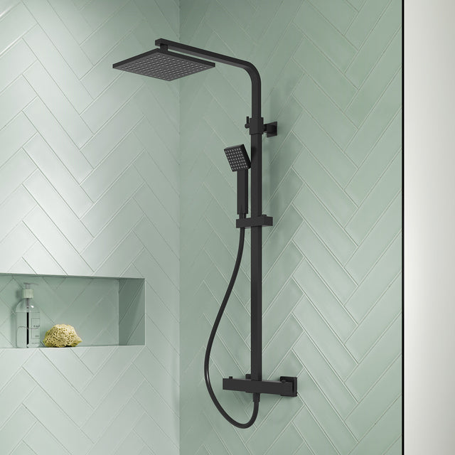 Nuie Square 2 Outlet Exposed Thermostatic Shower Matt Black JTY486 LS1