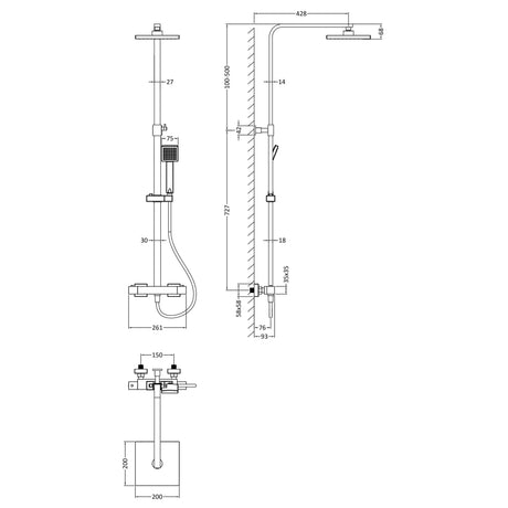 Nuie Square 2 Outlet Exposed Thermostatic Shower Brushed Pewter JTY786 LD