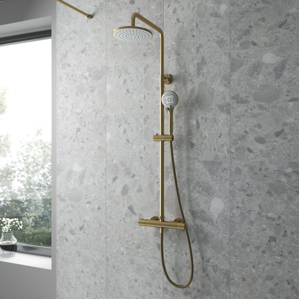 Nuie Round 2 Outlet Exposed Thermostatic Shower Brushed Brass JTY875 LS