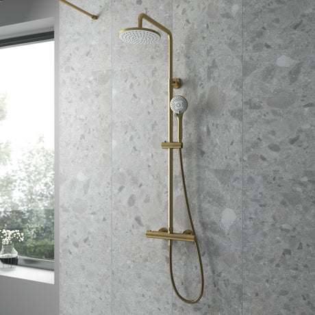 Nuie Round 2 Outlet Exposed Thermostatic Shower Brushed Brass JTY875 LS