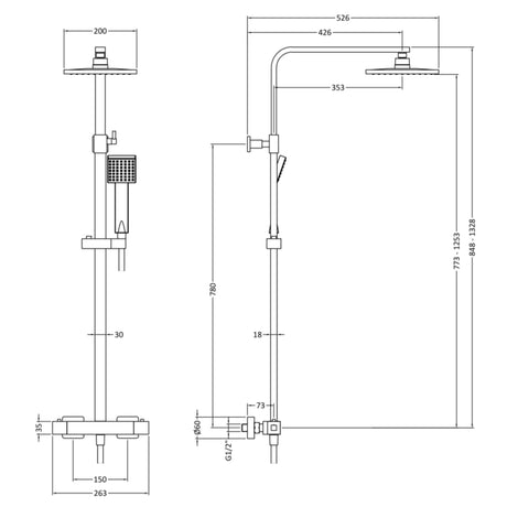 Nuie Square 2 Outlet Exposed Thermostatic Shower Brushed Brass JTY886 LD