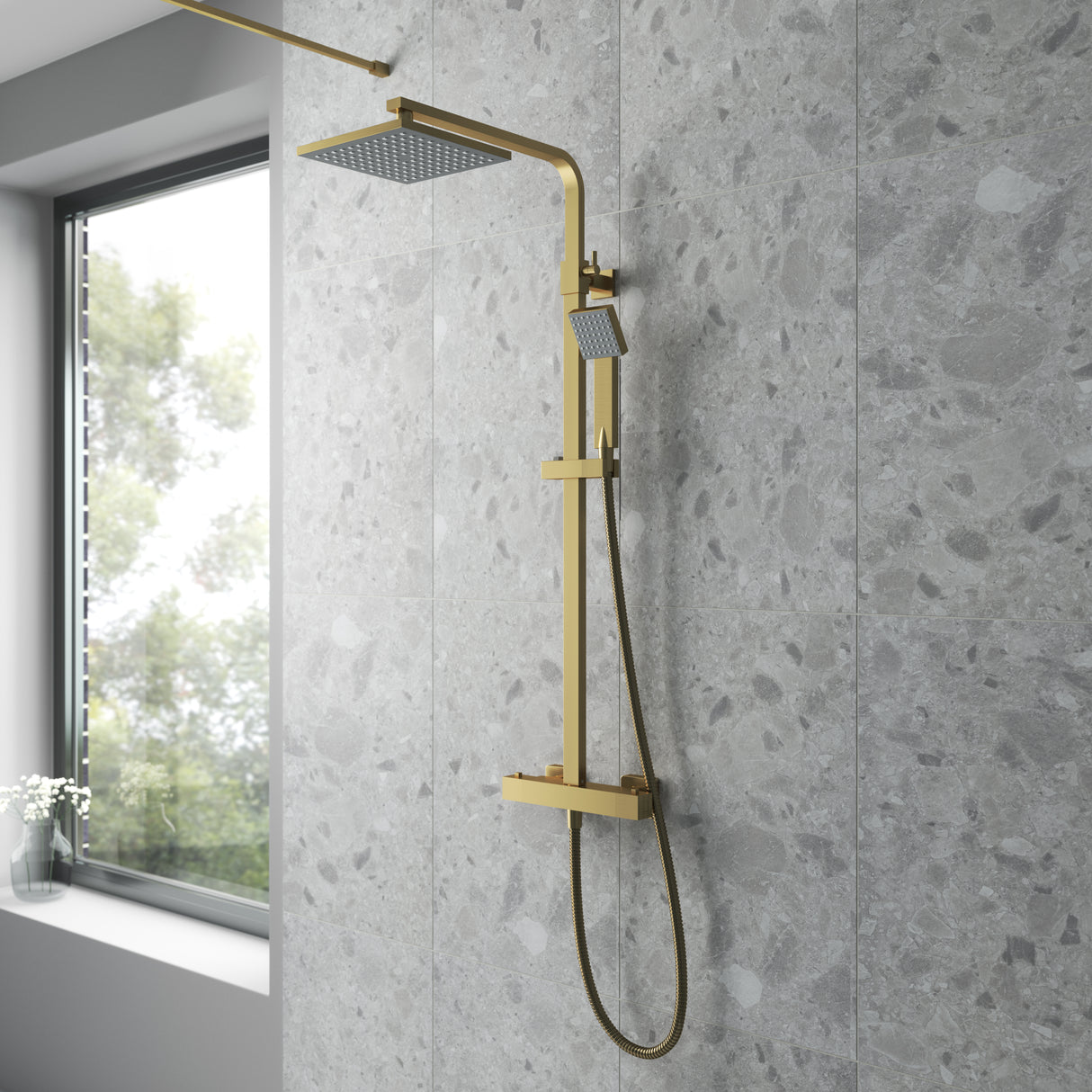 Nuie Square 2 Outlet Exposed Thermostatic Shower Brushed Brass JTY886 LS