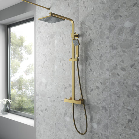 Nuie Square 2 Outlet Exposed Thermostatic Shower Brushed Brass JTY886 LS