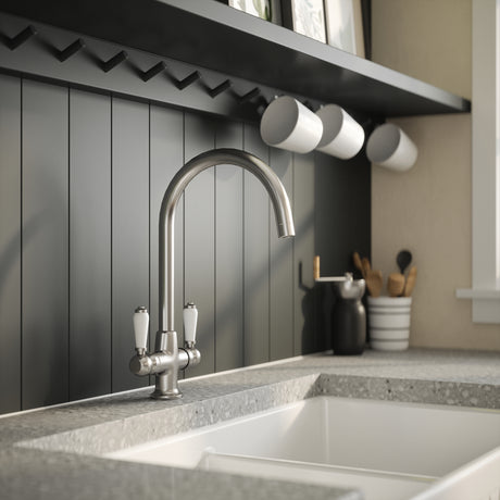 Nuie Traditional Twin Lever Mono Kitchen Mixer Tap Chrome KB304 LS1