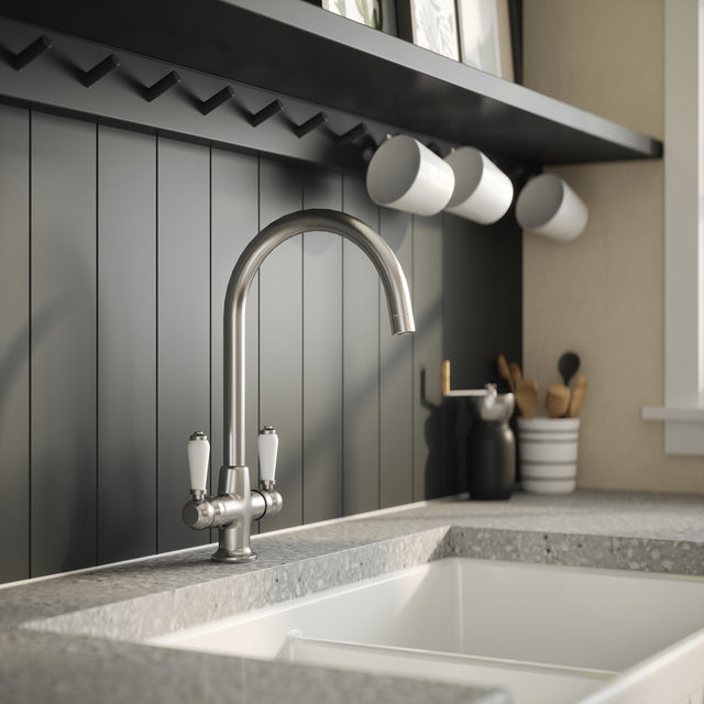 Nuie Traditional Twin Lever Mono Kitchen Mixer Tap Chrome KB304 LS1