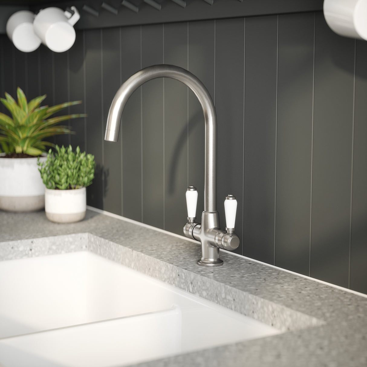 Nuie Traditional Twin Lever Mono Kitchen Mixer Tap Chrome KB304 LS2