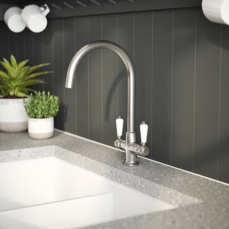 Nuie Traditional Twin Lever Mono Kitchen Mixer Tap Chrome KB304 LS2