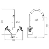Nuie Traditional Two Handled Crosshead Mono Kitchen Mixer Tap Brushed Nickel KB603 LD