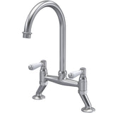 Nuie Traditional Bridge Style Twin Lever Kitchen Mixer Tap Brushed Nickel KB617