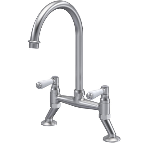 Nuie Traditional Bridge Style Twin Lever Kitchen Mixer Tap Brushed Nickel KB617
